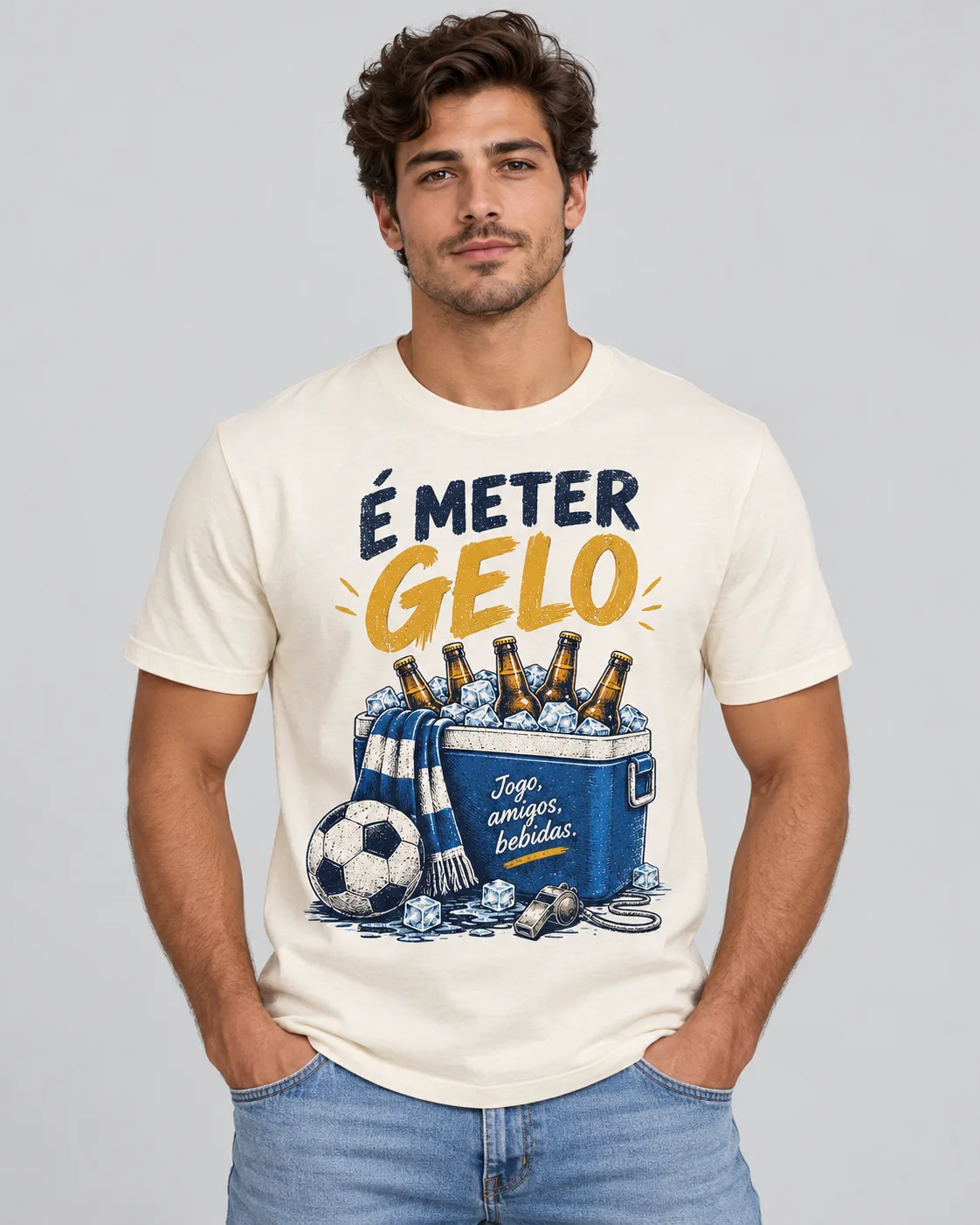 T-Shirt “É Meter Gelo — Jogo, Amigos, Bebidas” 1 T-Shirt “É Meter Gelo — Jogo, Amigos, Bebidas” - Image 1