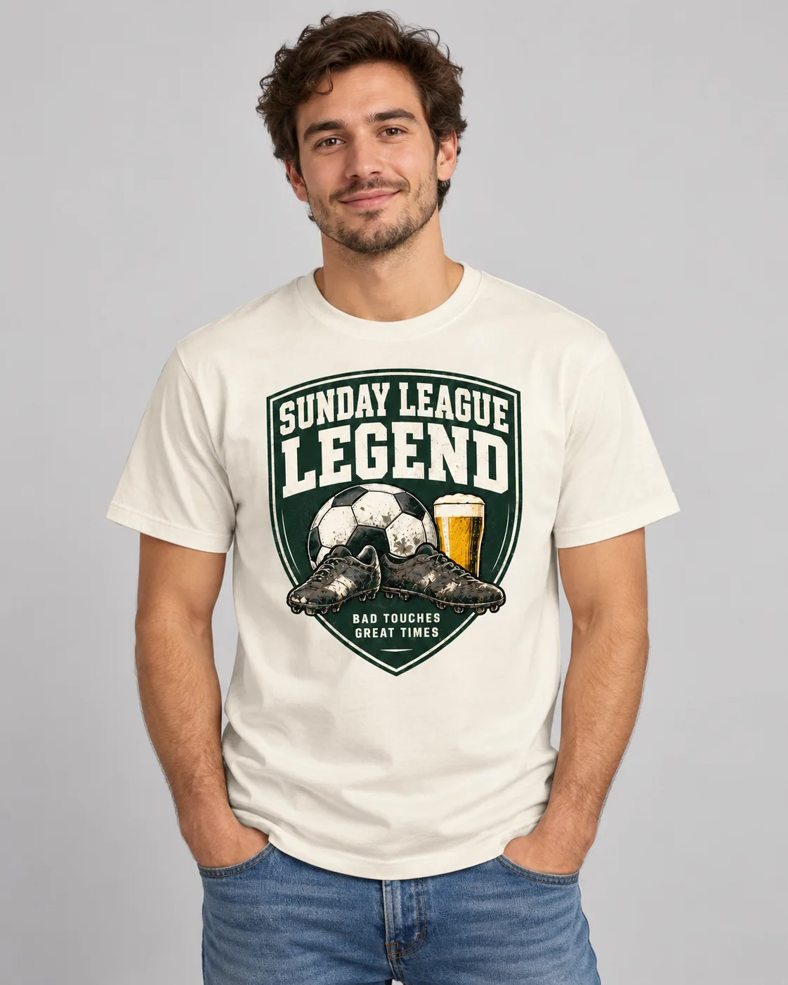 T-Shirt “Sunday League Legend — Bad Touches, Great Times 1 T-Shirt “Sunday League Legend — Bad Touches, Great Times” - Image 1